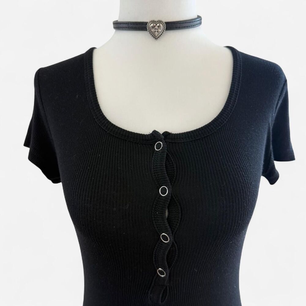 Y2K Gothic ribbed knit mini dress with silver button detailing